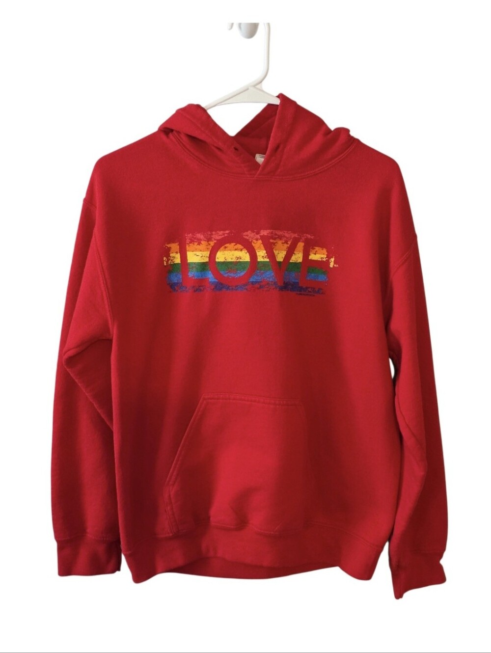Red "LOVE" Graphic Hoodie Adult Small Pride Rainbow
